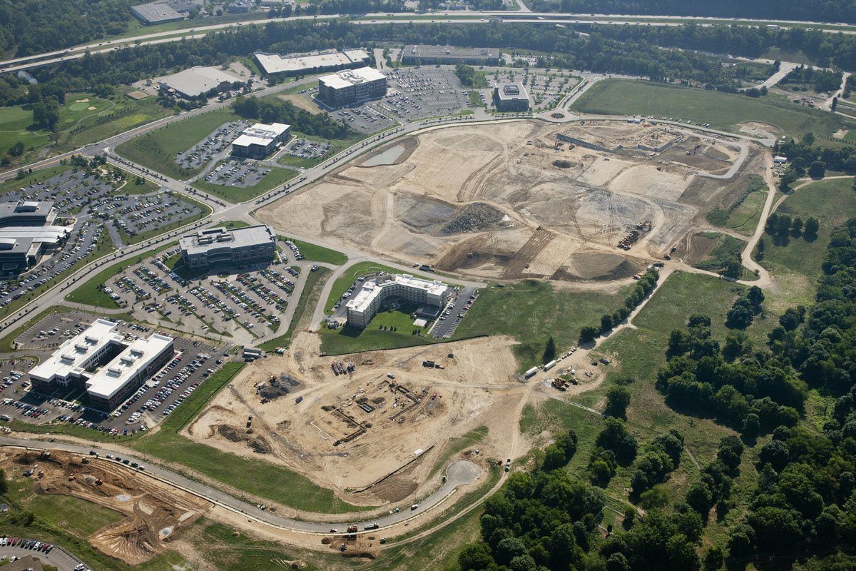 Aerial view of site work at Southpointe II